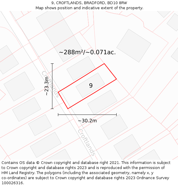 9, CROFTLANDS, BRADFORD, BD10 8RW: Plot and title map