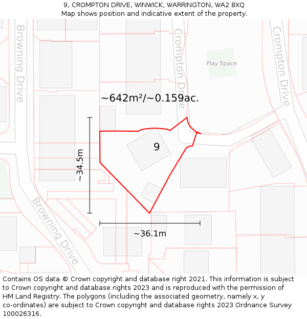 9, CROMPTON DRIVE, WINWICK, WARRINGTON, WA2 8XQ: Plot and title map