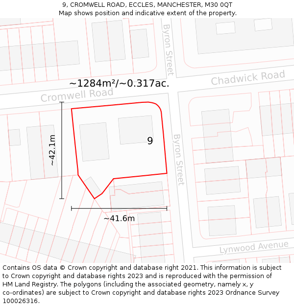 9, CROMWELL ROAD, ECCLES, MANCHESTER, M30 0QT: Plot and title map