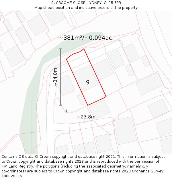 9, CROOME CLOSE, LYDNEY, GL15 5FR: Plot and title map