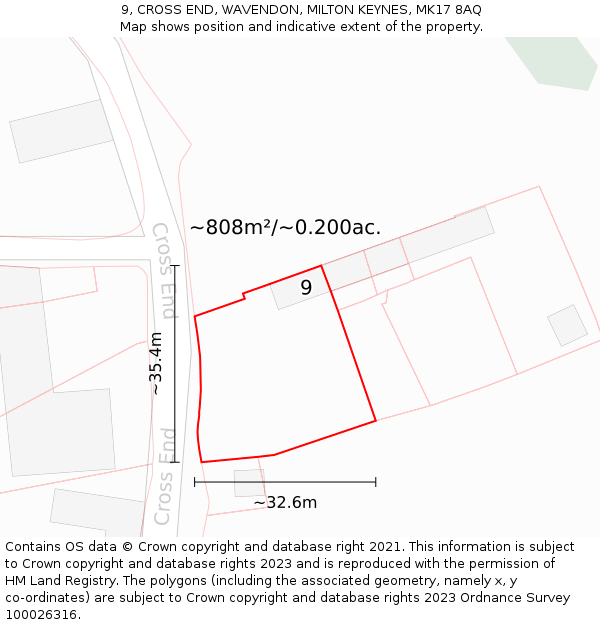 9, CROSS END, WAVENDON, MILTON KEYNES, MK17 8AQ: Plot and title map