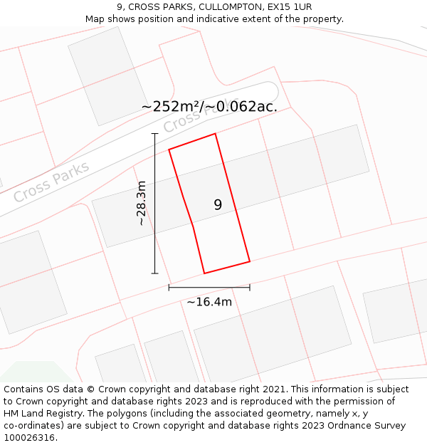 9, CROSS PARKS, CULLOMPTON, EX15 1UR: Plot and title map