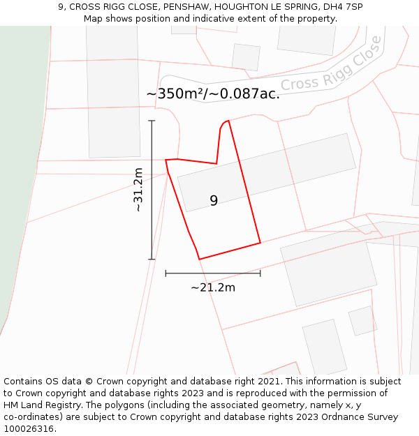 9, CROSS RIGG CLOSE, PENSHAW, HOUGHTON LE SPRING, DH4 7SP: Plot and title map