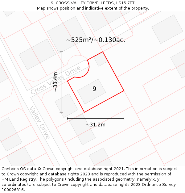9, CROSS VALLEY DRIVE, LEEDS, LS15 7ET: Plot and title map