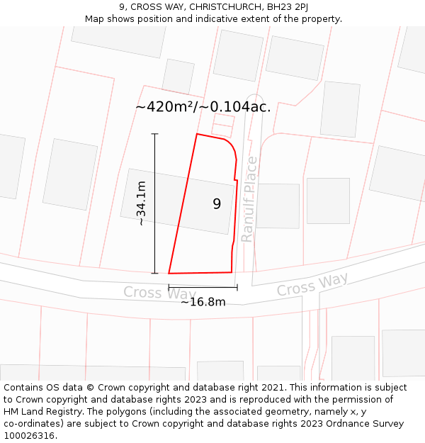 9, CROSS WAY, CHRISTCHURCH, BH23 2PJ: Plot and title map