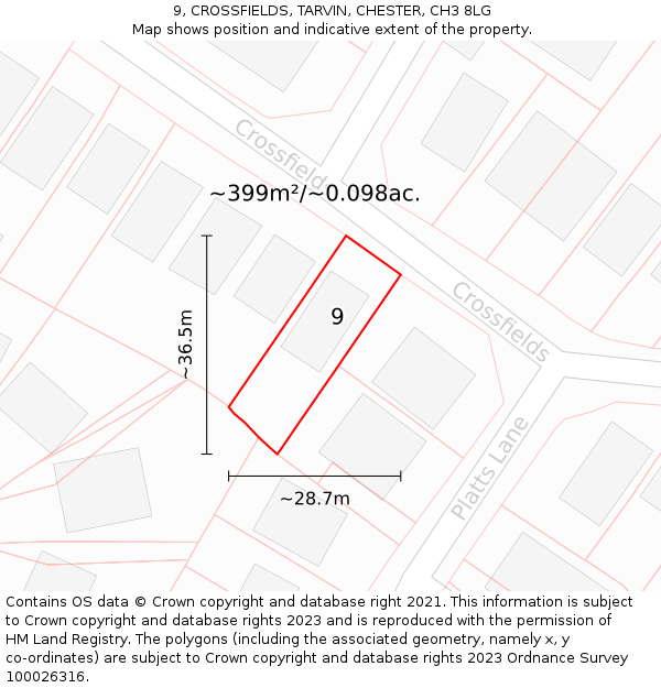 9, CROSSFIELDS, TARVIN, CHESTER, CH3 8LG: Plot and title map