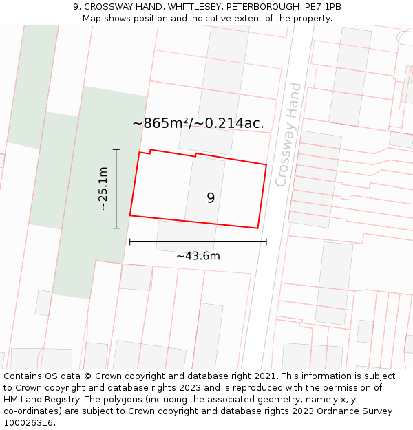 9, CROSSWAY HAND, WHITTLESEY, PETERBOROUGH, PE7 1PB: Plot and title map