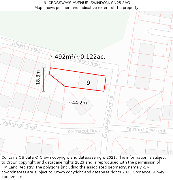 9, CROSSWAYS AVENUE, SWINDON, SN25 3AG: Plot and title map