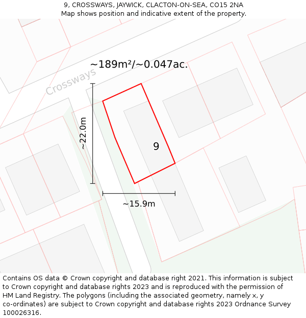 9, CROSSWAYS, JAYWICK, CLACTON-ON-SEA, CO15 2NA: Plot and title map