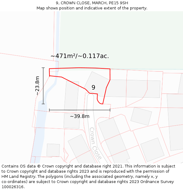 9, CROWN CLOSE, MARCH, PE15 9SH: Plot and title map