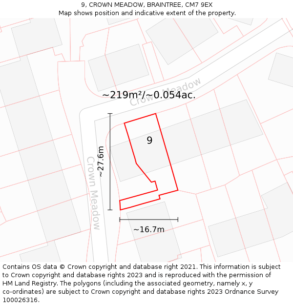 9, CROWN MEADOW, BRAINTREE, CM7 9EX: Plot and title map