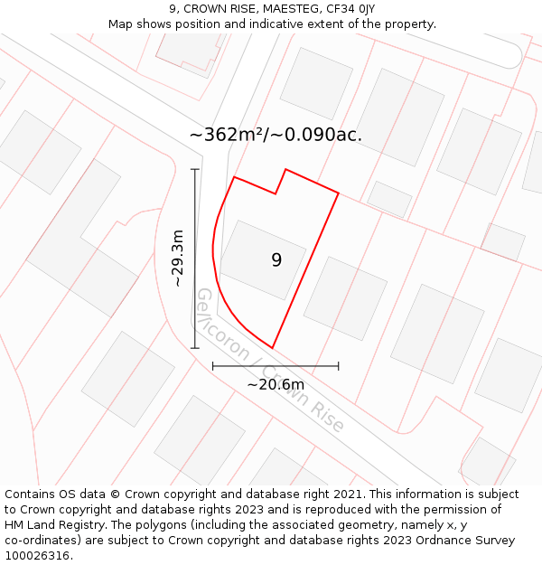 9, CROWN RISE, MAESTEG, CF34 0JY: Plot and title map