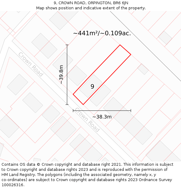 9, CROWN ROAD, ORPINGTON, BR6 6JN: Plot and title map