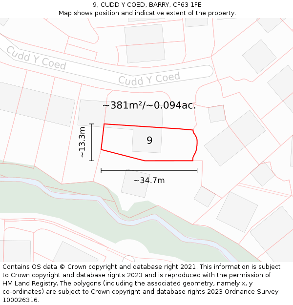 9, CUDD Y COED, BARRY, CF63 1FE: Plot and title map