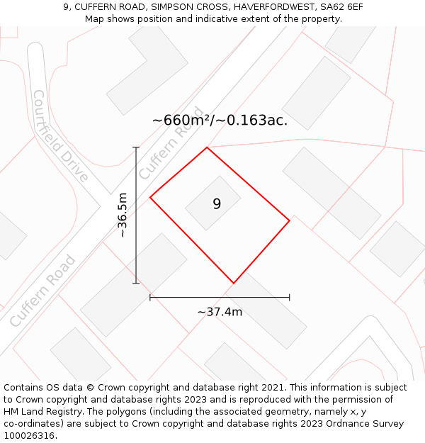 9, CUFFERN ROAD, SIMPSON CROSS, HAVERFORDWEST, SA62 6EF: Plot and title map