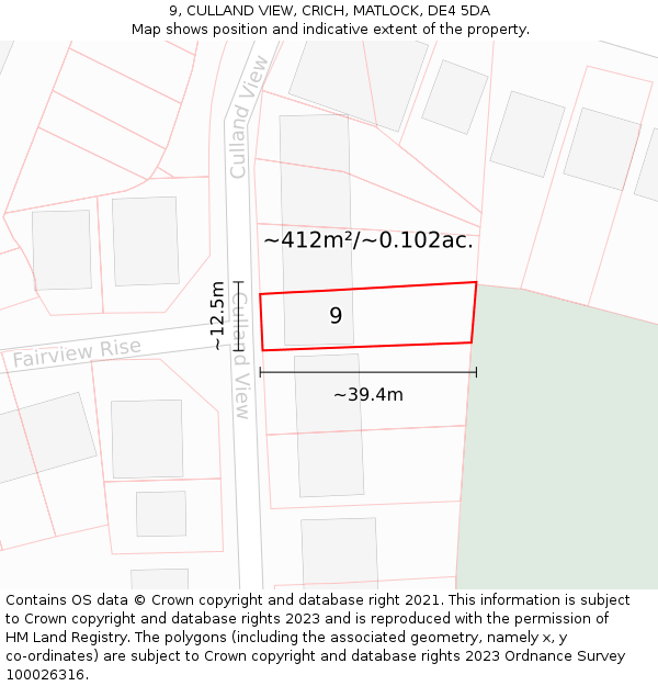 9, CULLAND VIEW, CRICH, MATLOCK, DE4 5DA: Plot and title map