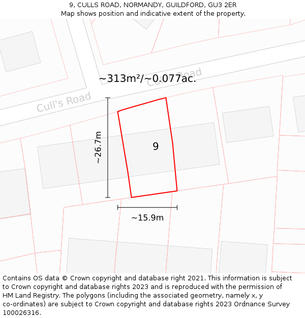 9, CULLS ROAD, NORMANDY, GUILDFORD, GU3 2ER: Plot and title map