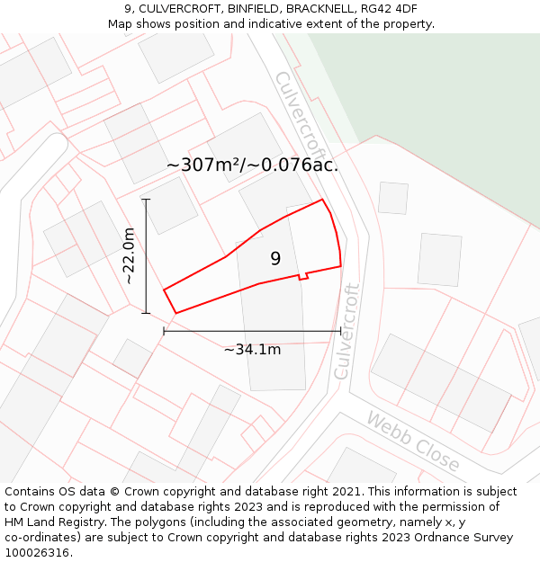 9, CULVERCROFT, BINFIELD, BRACKNELL, RG42 4DF: Plot and title map