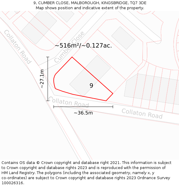 9, CUMBER CLOSE, MALBOROUGH, KINGSBRIDGE, TQ7 3DE: Plot and title map