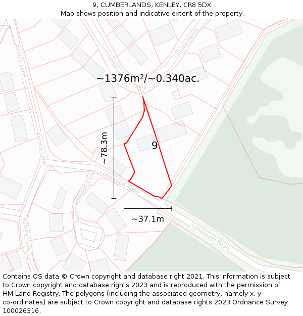 9, CUMBERLANDS, KENLEY, CR8 5DX: Plot and title map