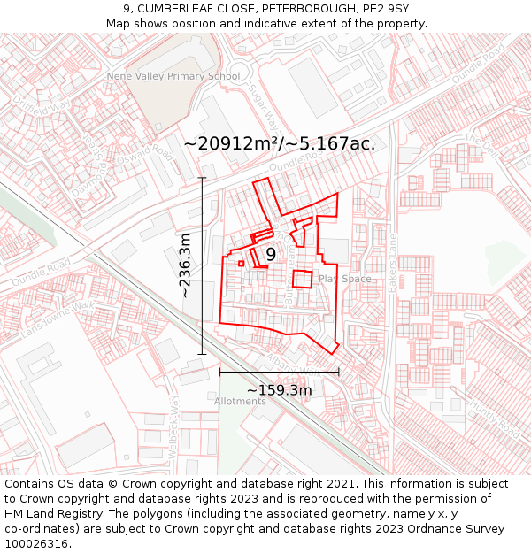 9, CUMBERLEAF CLOSE, PETERBOROUGH, PE2 9SY: Plot and title map