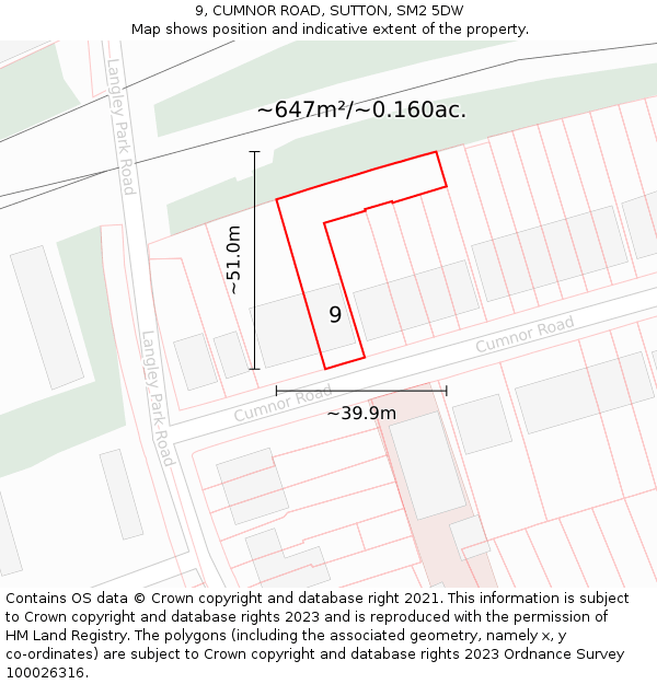 9, CUMNOR ROAD, SUTTON, SM2 5DW: Plot and title map