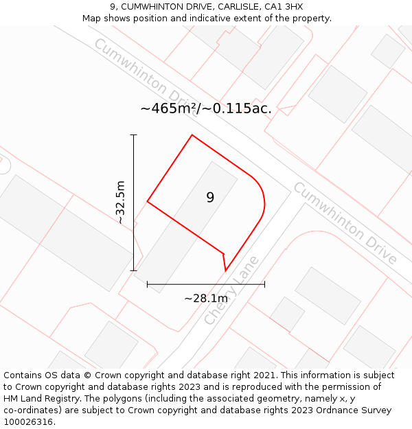9, CUMWHINTON DRIVE, CARLISLE, CA1 3HX: Plot and title map