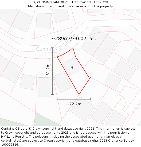 9, CUNNINGHAM DRIVE, LUTTERWORTH, LE17 4YR: Plot and title map