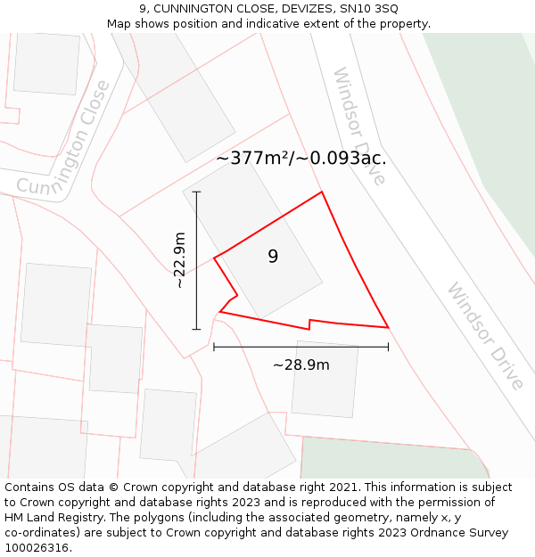 9, CUNNINGTON CLOSE, DEVIZES, SN10 3SQ: Plot and title map