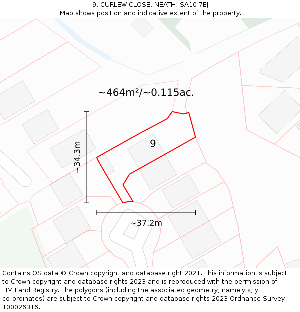 9, CURLEW CLOSE, NEATH, SA10 7EJ: Plot and title map