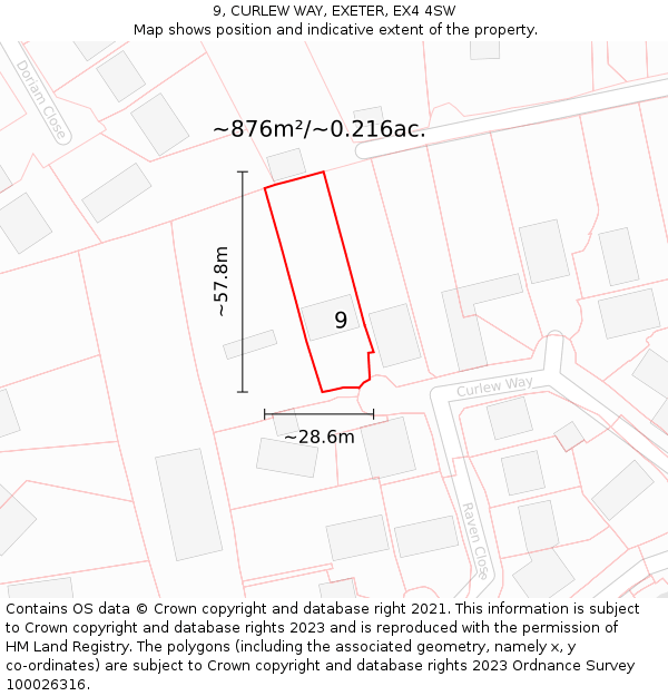 9, CURLEW WAY, EXETER, EX4 4SW: Plot and title map