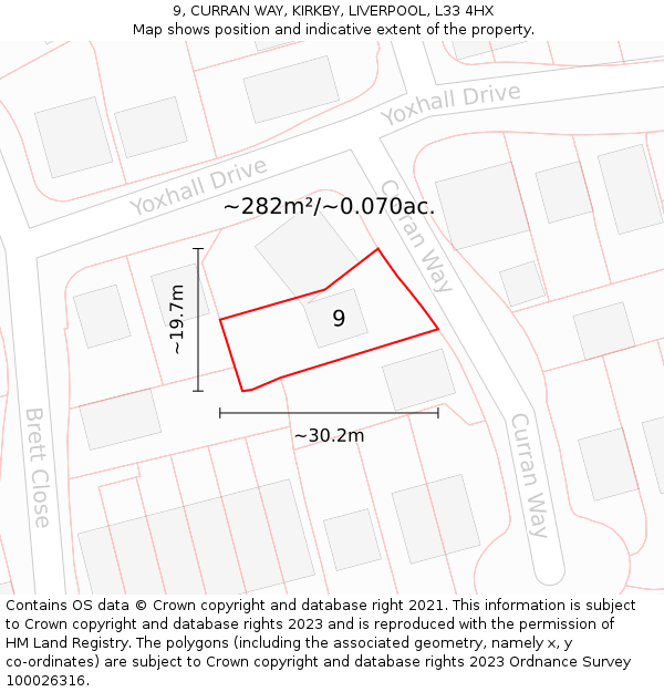 9, CURRAN WAY, KIRKBY, LIVERPOOL, L33 4HX: Plot and title map
