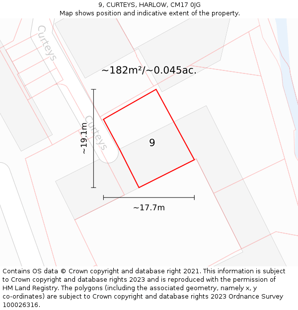 9, CURTEYS, HARLOW, CM17 0JG: Plot and title map