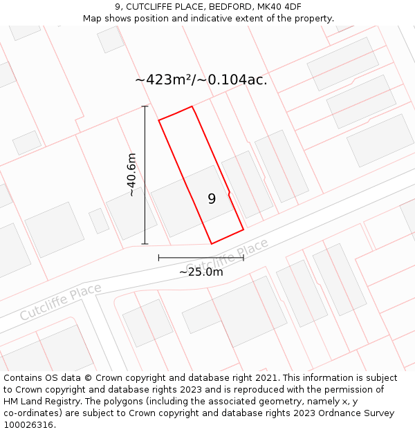 9, CUTCLIFFE PLACE, BEDFORD, MK40 4DF: Plot and title map