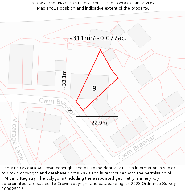 9, CWM BRAENAR, PONTLLANFRAITH, BLACKWOOD, NP12 2DS: Plot and title map