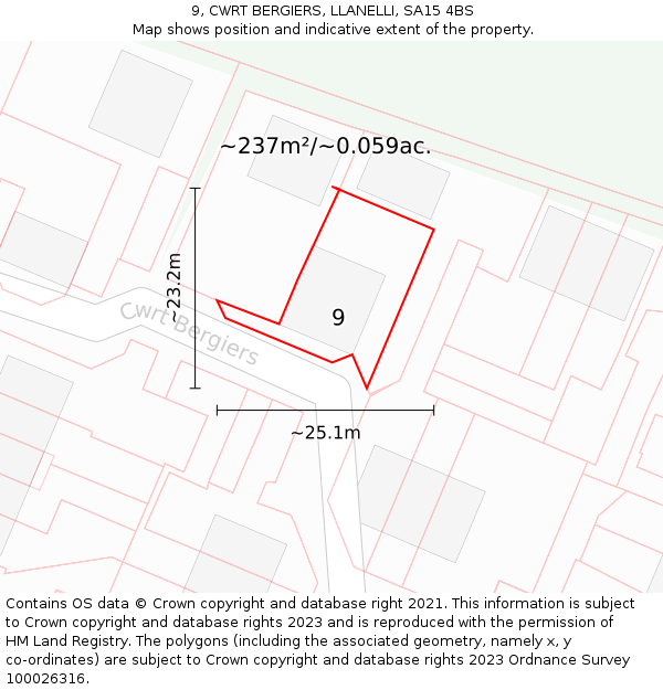 9, CWRT BERGIERS, LLANELLI, SA15 4BS: Plot and title map