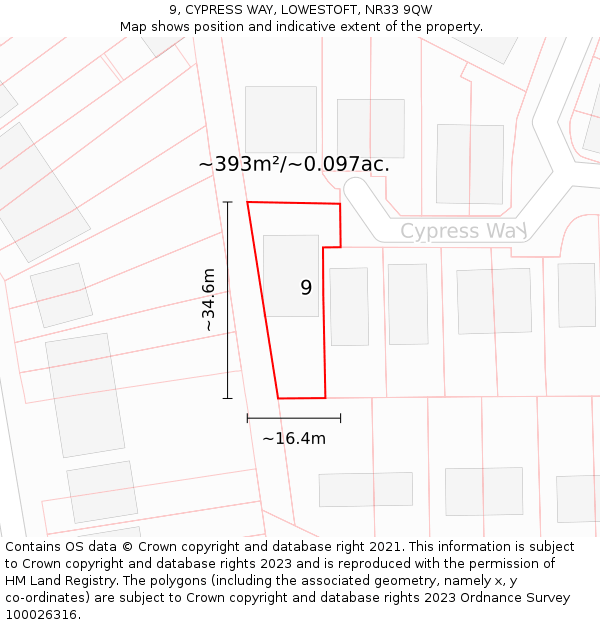 9, CYPRESS WAY, LOWESTOFT, NR33 9QW: Plot and title map