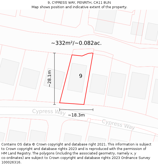 9, CYPRESS WAY, PENRITH, CA11 8UN: Plot and title map