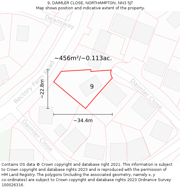 9, DAIMLER CLOSE, NORTHAMPTON, NN3 5JT: Plot and title map