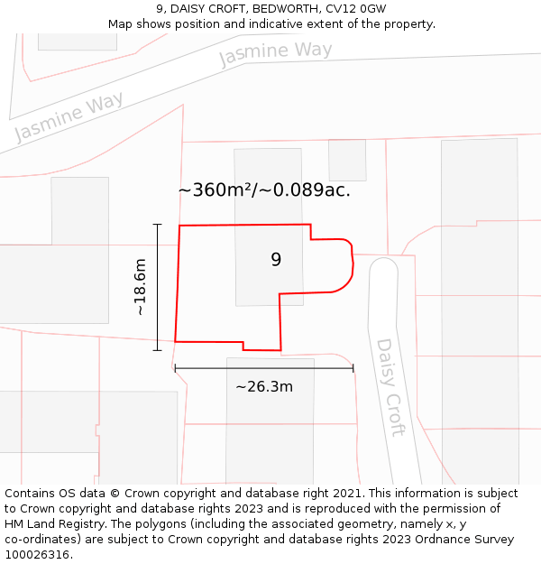 9, DAISY CROFT, BEDWORTH, CV12 0GW: Plot and title map