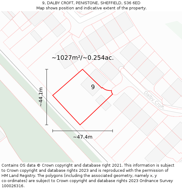 9, DALBY CROFT, PENISTONE, SHEFFIELD, S36 6ED: Plot and title map