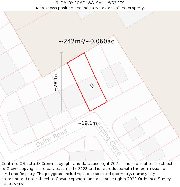 9, DALBY ROAD, WALSALL, WS3 1TS: Plot and title map