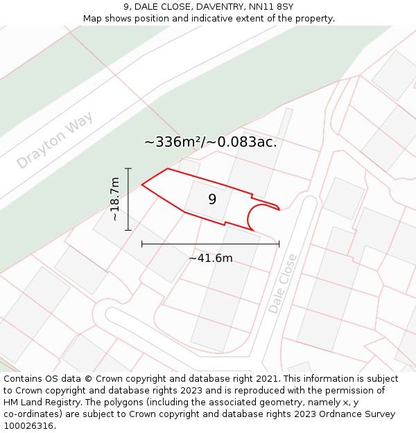 9, DALE CLOSE, DAVENTRY, NN11 8SY: Plot and title map