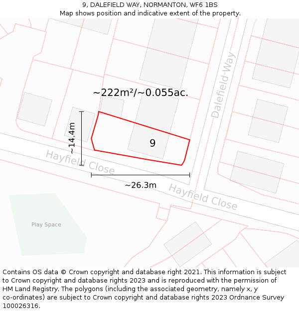9, DALEFIELD WAY, NORMANTON, WF6 1BS: Plot and title map