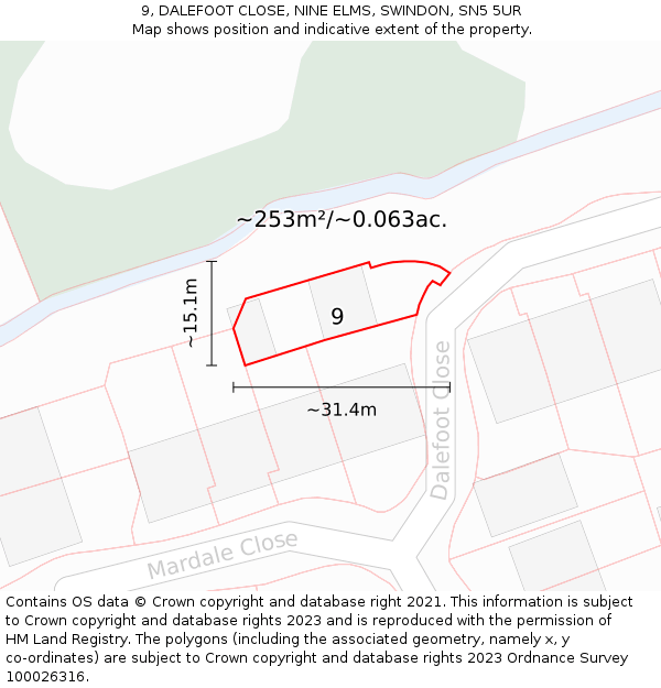 9, DALEFOOT CLOSE, NINE ELMS, SWINDON, SN5 5UR: Plot and title map