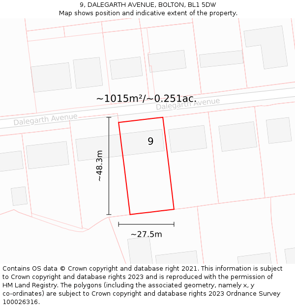 9, DALEGARTH AVENUE, BOLTON, BL1 5DW: Plot and title map