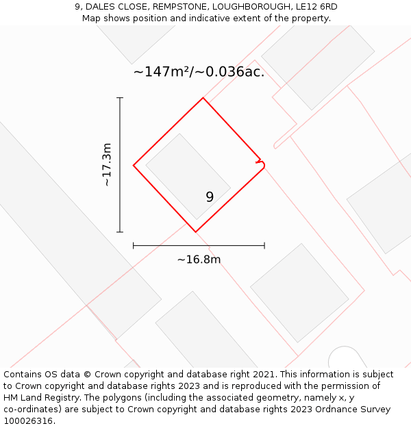9, DALES CLOSE, REMPSTONE, LOUGHBOROUGH, LE12 6RD: Plot and title map