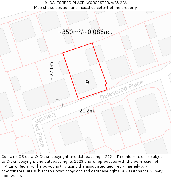 9, DALESBRED PLACE, WORCESTER, WR5 2FA: Plot and title map