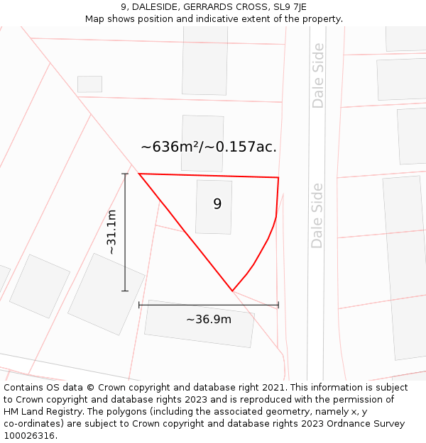9, DALESIDE, GERRARDS CROSS, SL9 7JE: Plot and title map