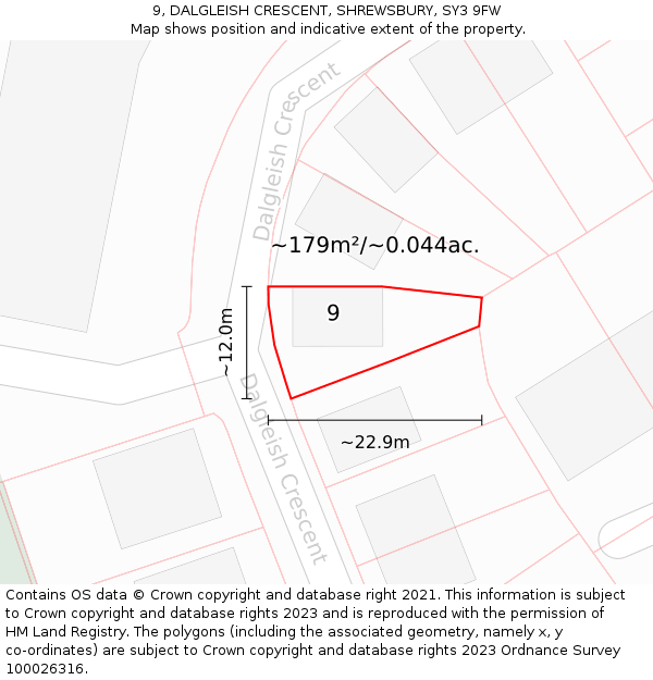 9, DALGLEISH CRESCENT, SHREWSBURY, SY3 9FW: Plot and title map